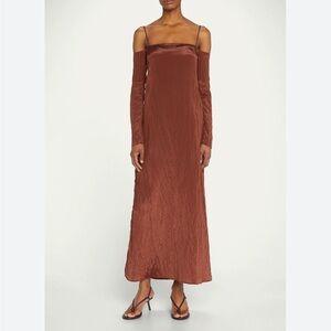 ROHE Linnie Tie-Back Cold-Shoulder Satin Dress